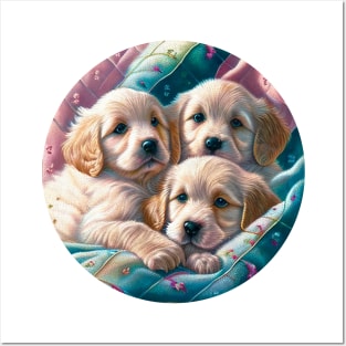 Pastel Puppies Quilted Pattern Posters and Art